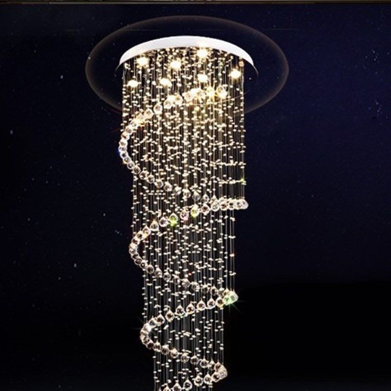 水晶吊灯现代圆形旋转别墅复式楼楼梯吊灯长吊灯楼梯间吊灯,家装灯饰光源,客厅吊灯,淘宝优惠券,粉丝福利购,淘宝优惠卷