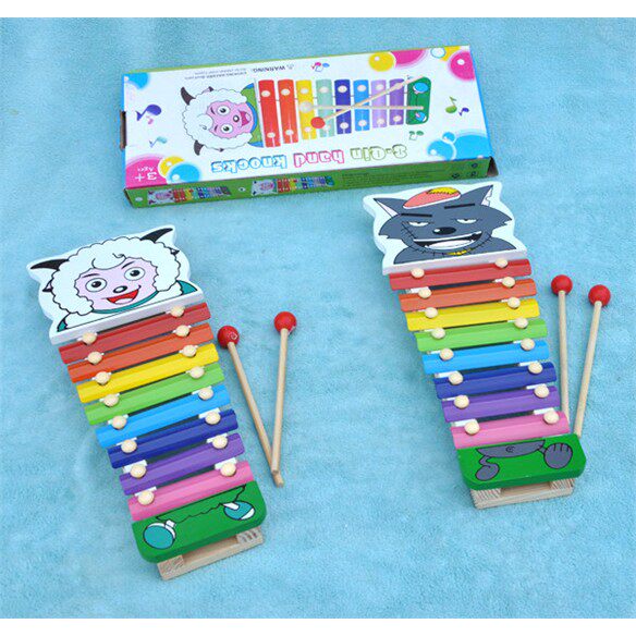 新款实木制环保喜羊羊灰太狼钢片八音手敲琴扬琴儿童音乐敲击玩具