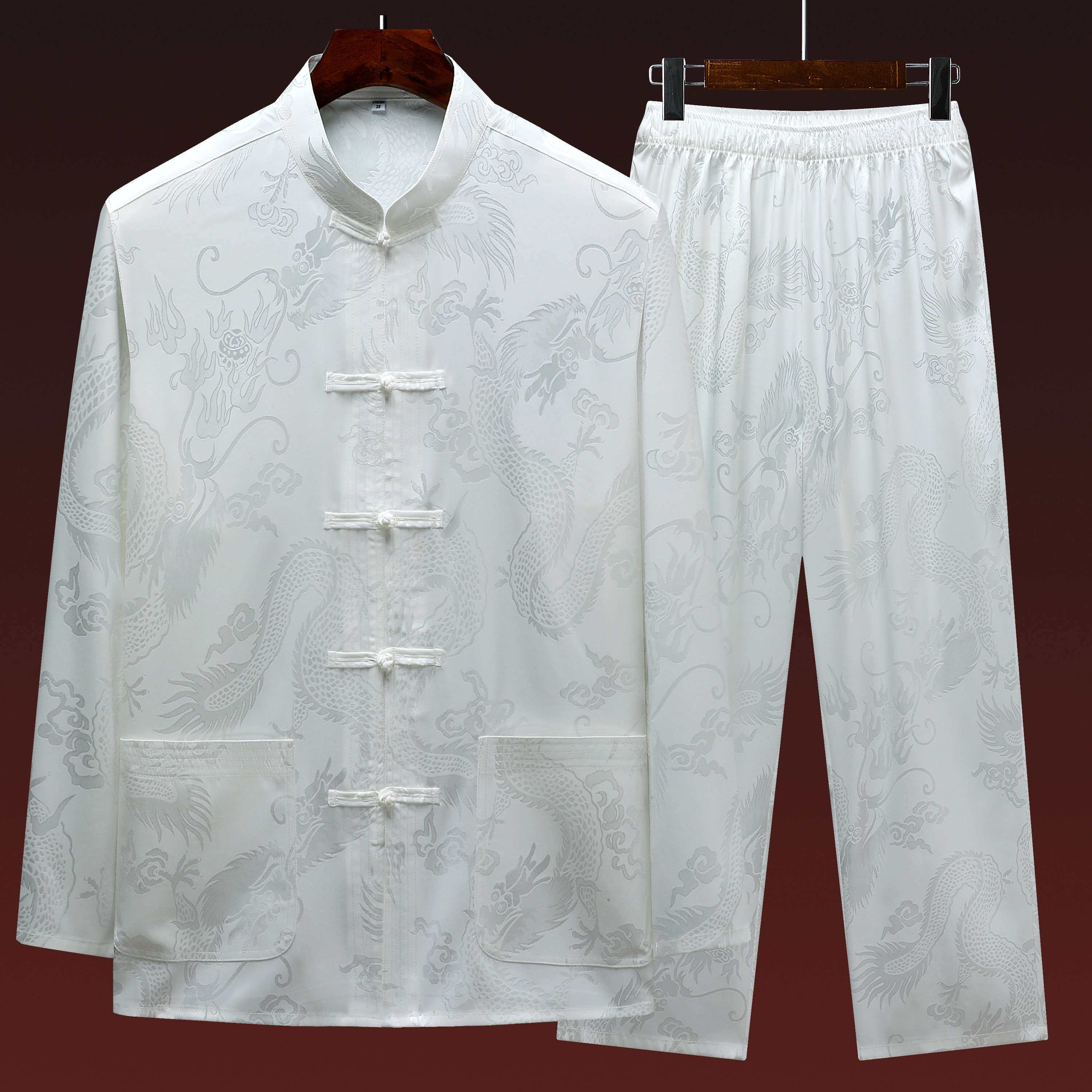 唐装男冰丝长袖套装春夏汉服中老年练功服爸爸男装老人爷爷太极服