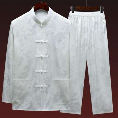 唐装男冰丝长袖套装春夏