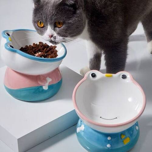 青蛙陶瓷高脚碗宠物饭碗猫猫碗狗狗碗猫粮碗猫咪碗猫粮盆猫食碗