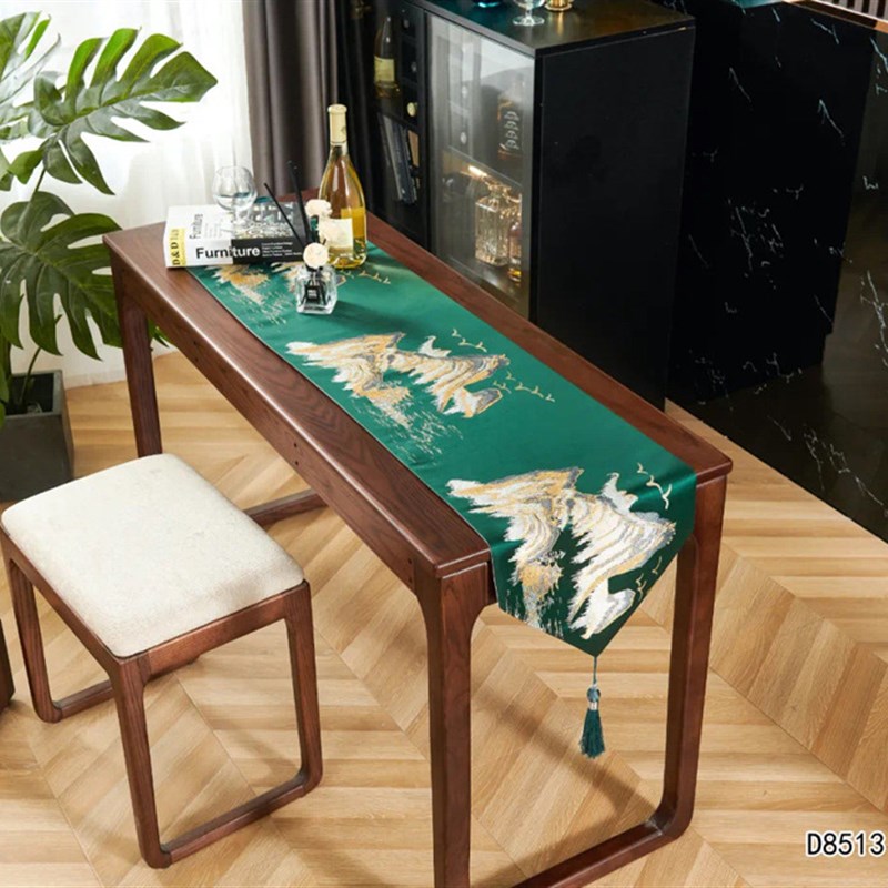 新中式茶几餐桌旗禅意q民宿现代茶席垫子提花绸缎茶台布艺长条茶