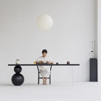 叁几 白蜡木碳化实木大板茶桌家用餐桌侘寂风原木茶台阳台泡茶桌