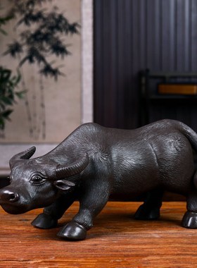 陶瓷水牛摆件客厅工艺品紫砂水牛摆件茶宠摆件大水牛动物生肖摆设
