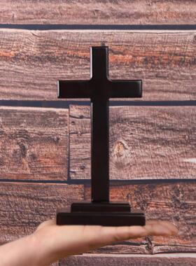 黑色实木十字架摆件 桌面客厅带底座装饰品 送礼物品