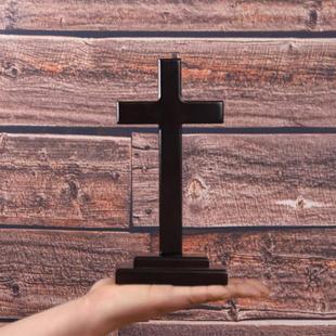 黑色实木十字架摆件 桌面客厅带底座装饰品 送礼物品