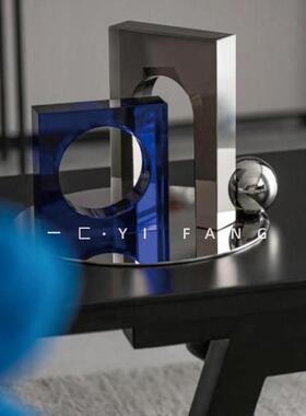 一匚 样板间现代简约客厅书房饰品搭配 灰色蓝色水晶软装组合摆件