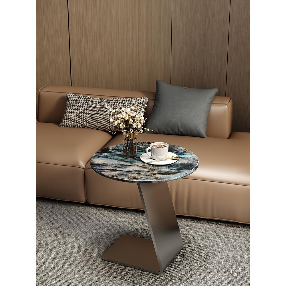 意式极简圆形奢石沙发边几轻奢设计师款现代大理石角几客厅茶几
