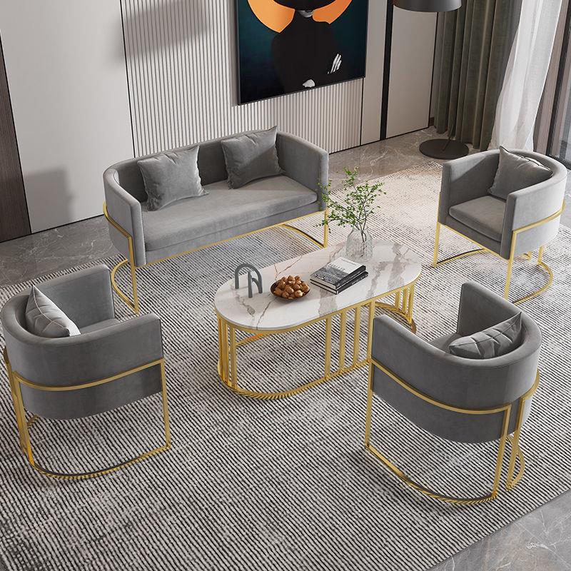 现代简约轻奢铁艺沙发服装店北欧网红单人沙发椅客厅沙发茶几组合