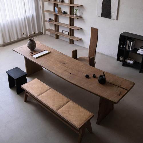 木有作为侘寂实木大板茶桌书桌中古白蜡木风化原木长桌茶台泡茶桌