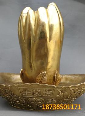 纯铜捞钱手佛手聚宝盆强力招财礼品铜器客厅家居装饰品桌面摆件