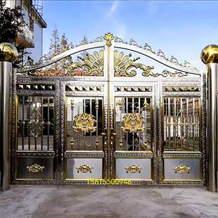 农村自建房院子门室外不锈钢门庭院大门电动铝艺花园别墅门白钢门