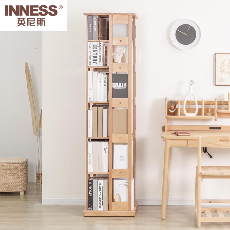 7K 度移动旋转全实木书架落地书柜家用简约儿童学生置物旋转书架