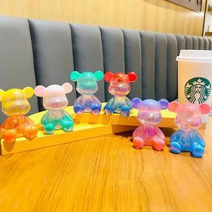 饰品级感ins网红礼品 水晶熊创意渐变炫彩树脂熊汽车摆件家居公装