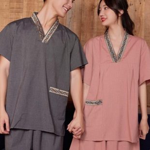 苎麻高档汗蒸服女款 男款 浴服桑拿服情侣款 酒店洗浴足疗客人服大码