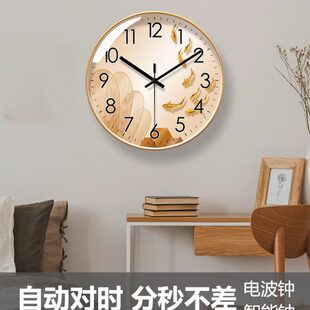 电钟对时5064挂钟客厅波连时钟挂墙年有余自动钟表轻奢钟挂表中式