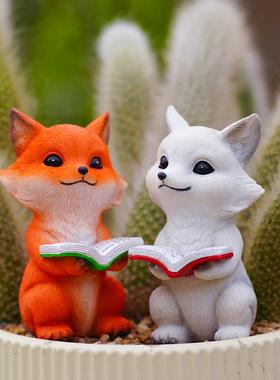 小狐狸尾巴装饰九尾狐狸植物花盆装饰阳台花园多肉微景观造景摆件