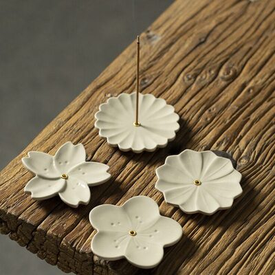 灰樱花托盘檀香炉点底座便携香草木室内家用香炉熏香盘线香插香座