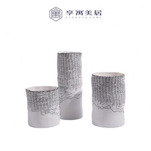 售楼处陶瓷花瓶客厅现代北欧网摆件样板房直筒花器纹软装 室内创意