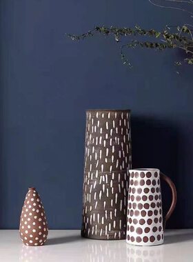 风橙色侘寂点花器口手工橘色点摆件复古小干花极简北欧陶瓷花瓶瓶