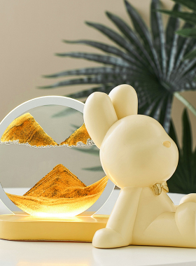 创意流沙画摆件可爱卡通兔u子沙漏夜灯客厅办公桌面装饰品生日礼