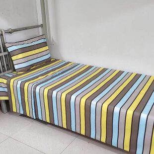 宿舍床上纯棉三件套大学生全套枕套被套床单斜纹单件床品黄绿蓝条