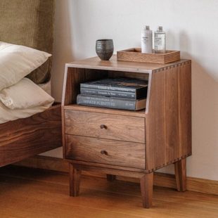 MUMO木墨矮床头柜红橡木樱桃木黑胡桃木卧室客厅储物实木家具