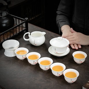 功夫r茶杯家用客厅办公室会客德化泡茶陶瓷盖 羊脂玉白瓷茶具套装