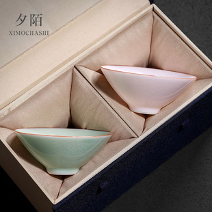 汝窑茶杯开d片主人杯高档女士单杯个人专用品茗杯陶瓷斗笠杯情侣