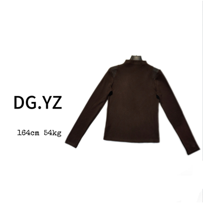 【樱子家】3025F露肩网纱拼接中领打底上衣