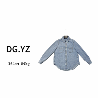 【樱子家】3214F单排扣双口袋设计复古水洗牛仔衬衫