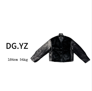 【樱子家】3223F单排扣V领拼接水貂鹅绒真皮外套