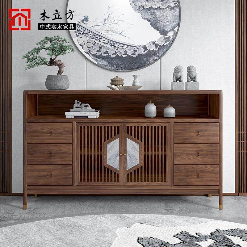 新中式实木餐边柜茶柜入户玄关柜黑胡桃木靠墙边柜储物柜矮柜,住宅家具,餐边柜,淘宝优惠券,粉丝福利购,淘宝优惠卷