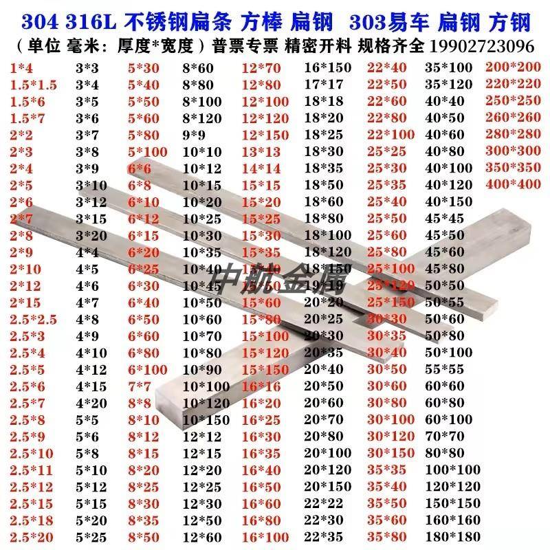 303 304不锈钢扁钢 钢条 扁条 316方棒 型材厚6 8 10 12 15 20MM
