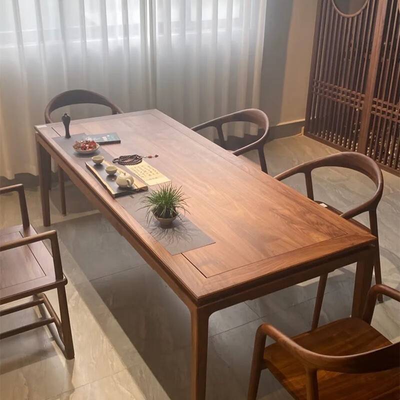 需定制新中式榆木书桌实木办公桌简约现代禅意书法画桌家用中式茶