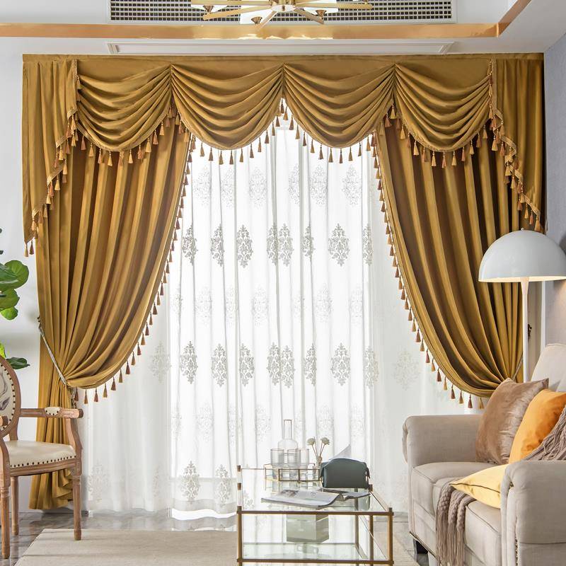 欧式窗帘头客厅纱卧室覆古奢华大气金色别墅落地遮光现代简约绑带