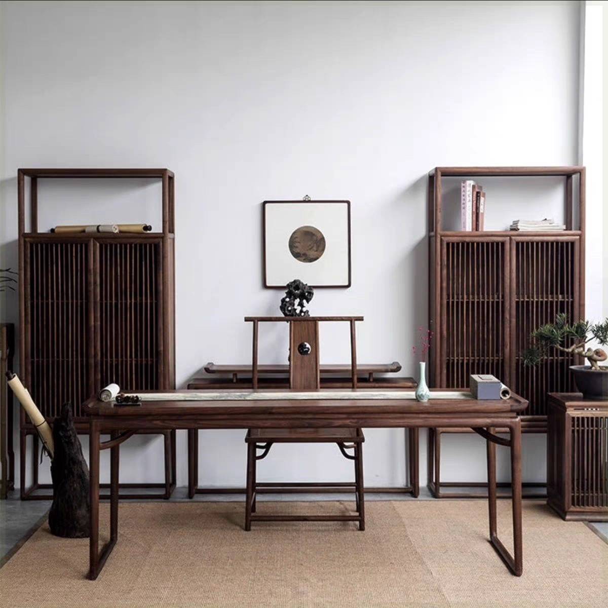 需定制新中式老榆木书桌椅禅意书法桌家用实木写字台画桌画案国学