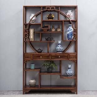 需定制博古架实木中式展示柜茶室茶叶隔断置物架金花梨1.2米圆形