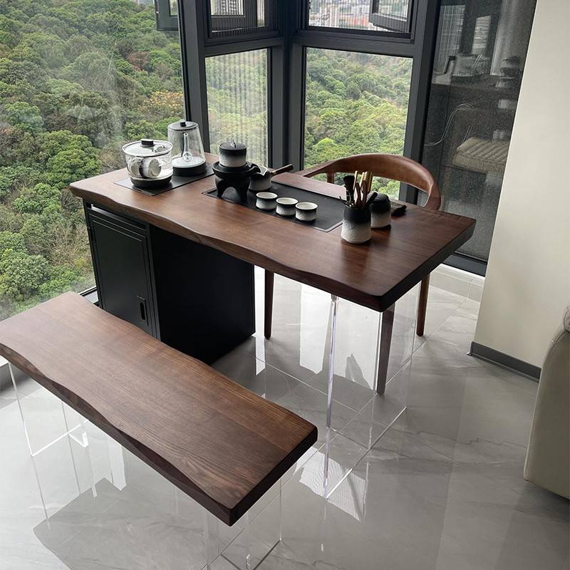 需定制新中式北美黑胡桃木阳台茶桌2025新款小型1.2米泡茶桌家用