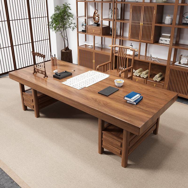 需定制新中式家俱实木书桌椅组合简约大板办公桌电脑桌画案书法桌