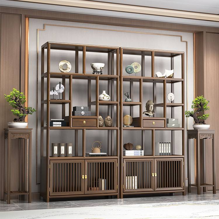 需定制实木博古架中式多宝阁茶叶展示柜新中式收纳柜隔断置物架榆