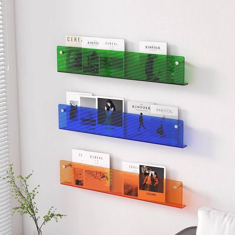 需定制玖楼彩色透明亚克力书架报刊杂志挂墙装饰壁挂式儿童绘本书