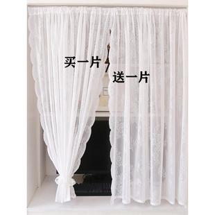 绣花魔术贴厨房隔断飘窗卧室门帘窗帘客厅 白色蕾丝纱帘免打孔韩式