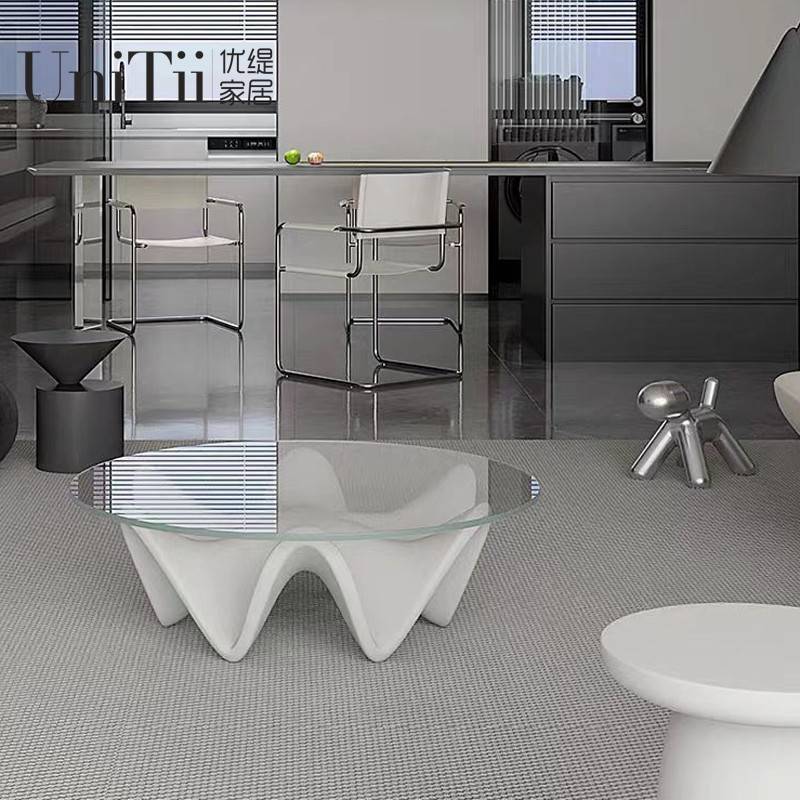 需定制现代简约玻璃六角形茶几小户型客厅家用北欧透明极简创意圆