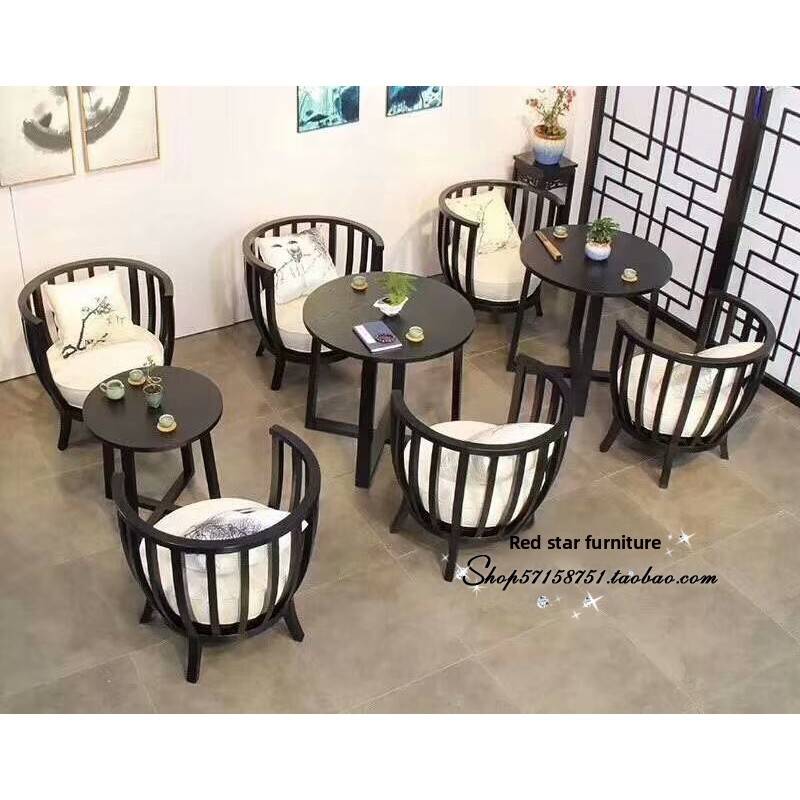 需定制新中式售楼部处洽谈桌椅组合大堂酒店宾馆民宿房间单人一桌