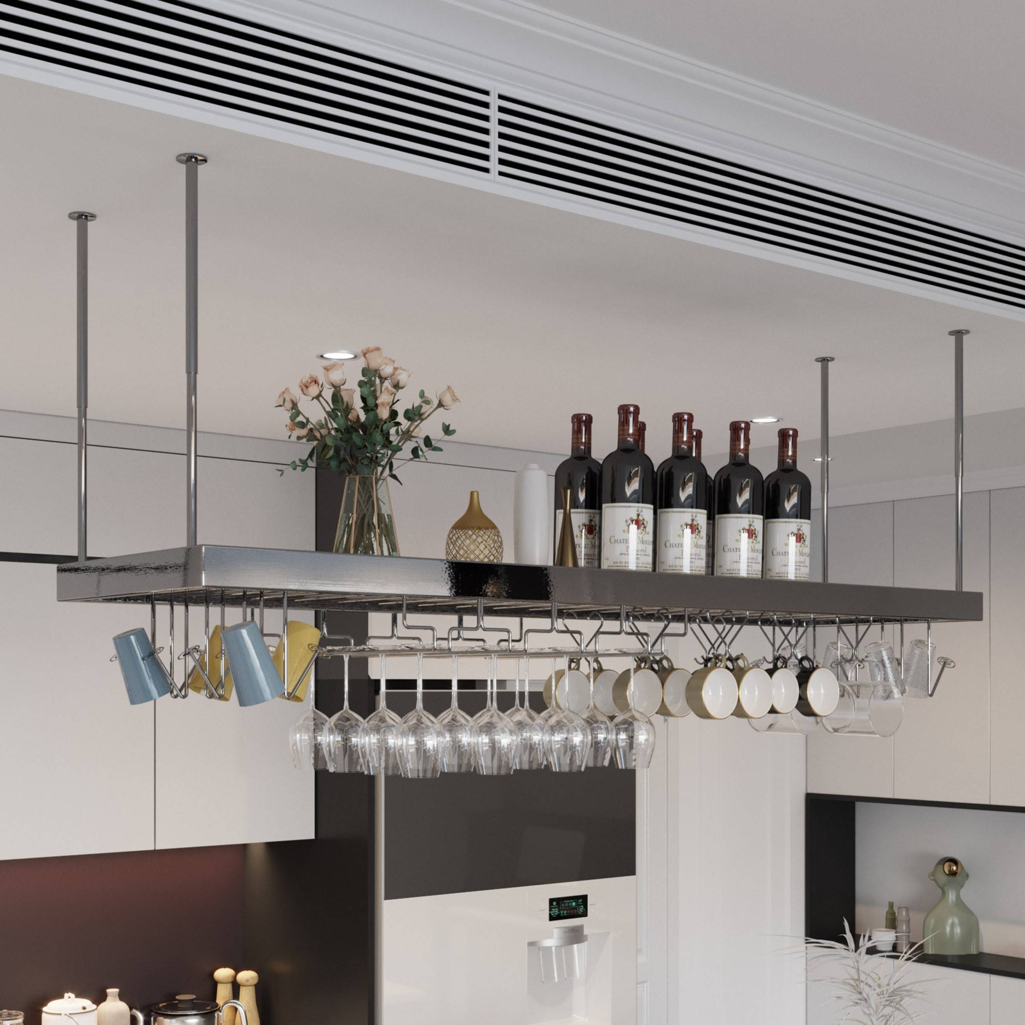 需定制高端吧台吊架悬挂装饰酒吧酒架餐厅不锈钢高脚杯红酒杯架倒