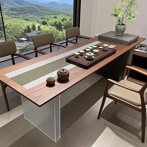 需定制新中式实木茶桌椅组合黑胡桃白蜡木实木办公室商务休闲茶桌