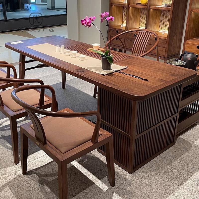 需定制新中式北美黑胡桃木全实木茶桌简约现代高端家用功夫泡茶台