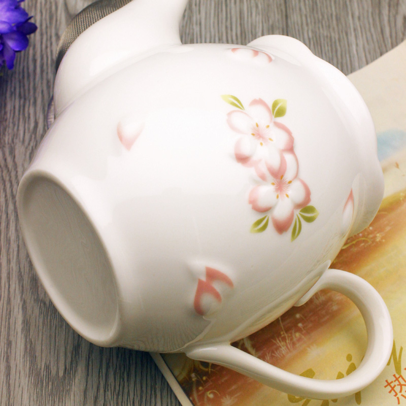 精美出口浮雕樱花下午茶具陶瓷咖啡杯F带勺花茶杯碟套装套具马克