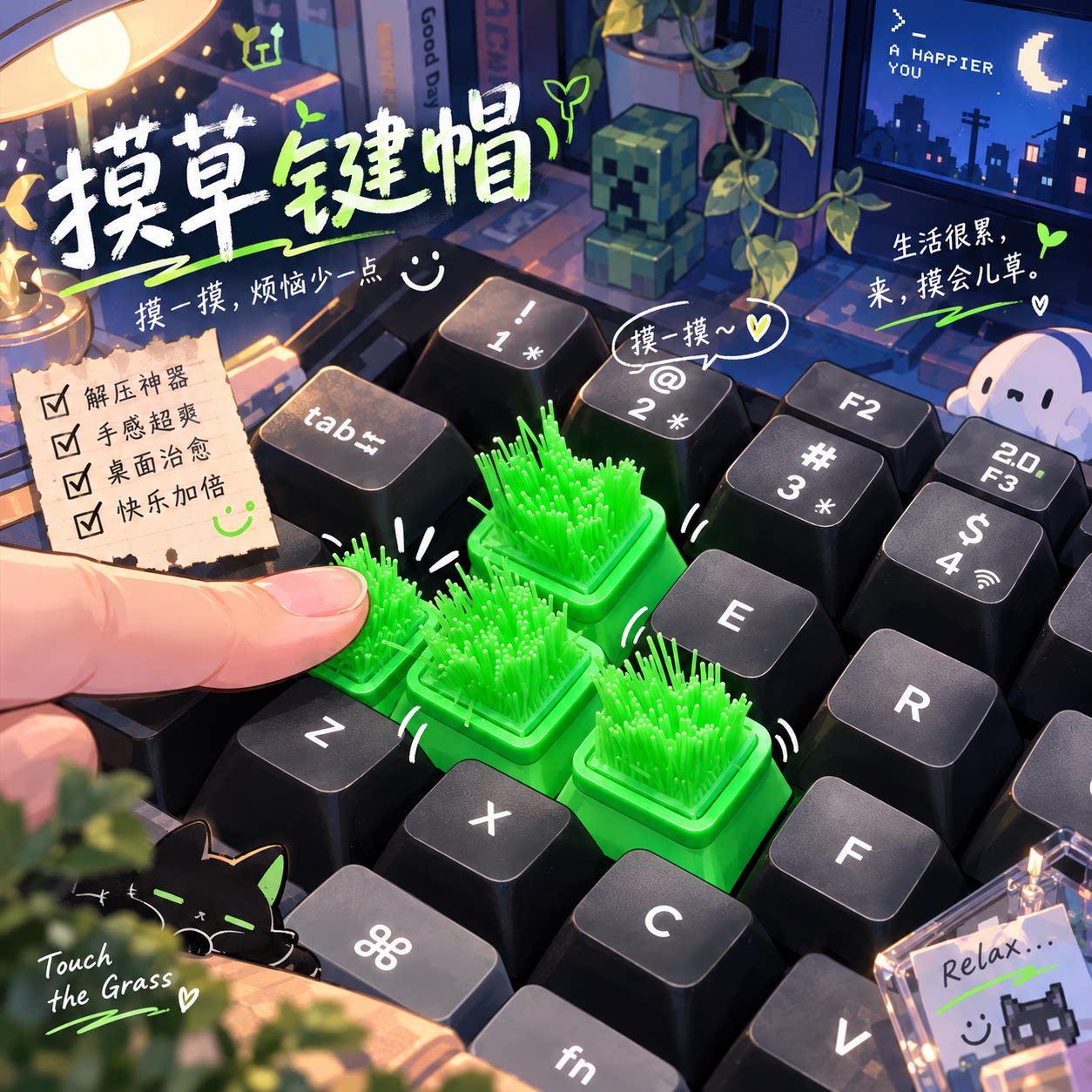 3D打印摸草梗键帽解压个性搭配图片